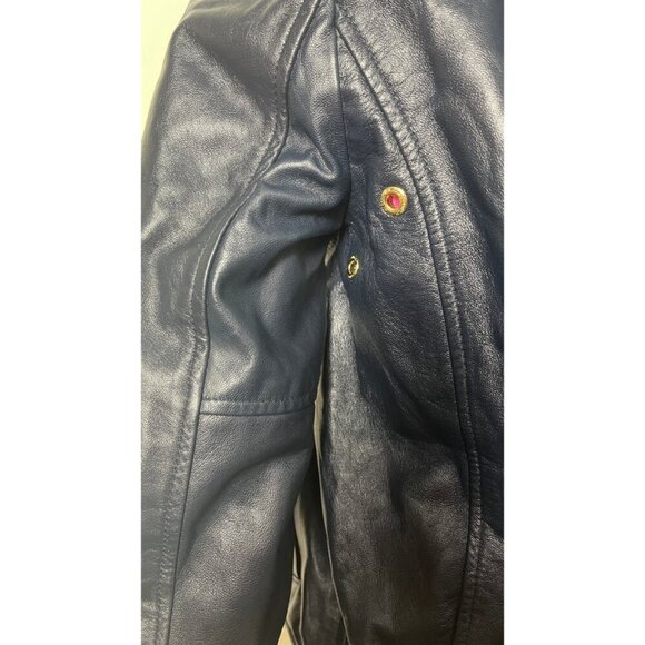 JUICY COUTURE LAMBSKIN LEATHER NAVY HOODIE JACKET XS - Picture 14 of 16